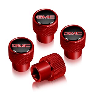 iPick Image for GMC Red Logo in Black on Red Aluminum Tire Valve Stem Caps, Official Licensed immagine 1