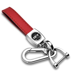 iPick Image for Ford Mustang GT Logo in Black on Genuine Red Leather Loop-Strap Chrome Hook Key Chain, Official Licensed