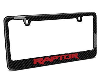 iPick Image for Ford F-150 Raptor in Red Black Real 3K Carbon Fiber Glossy Finish License Plate Frame, Official Licensed