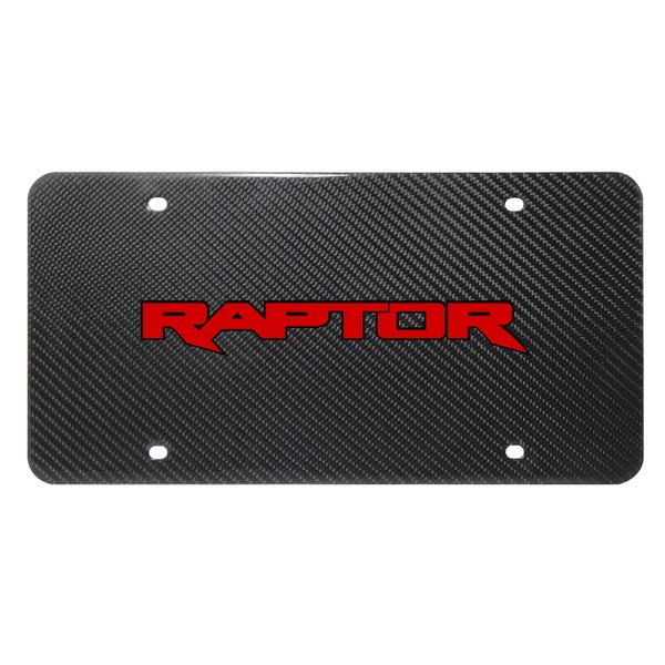 iPick Image for Ford F-150 Raptor in Red UV Graphic on Real Black Carbon Fiber License Plate, Official Licensed