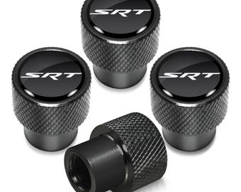 iPick Image made for SRT Logo in Black on Black Aluminum Tire Valve Stem Caps for Dodge Jeep, Official Licensed