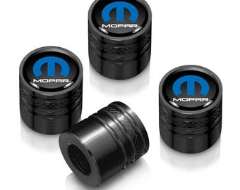 iPick Image for Mopar in Black on Black Cylinder-Style Premium Aluminum Tire Valve Stem Caps, Official Licensed