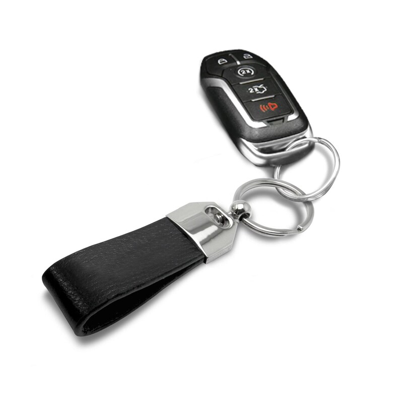 iPick Image for Dodge Scat-Pack Black Real Leather Loop Strap Chrome Metal Key Chain, Official Licensed image 4