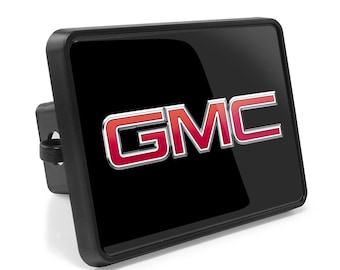 iPick Image for GMC Red Logo UV Graphic Black Plate on ABS Plastic 2 inch Tow Hitch Cover, Official Licensed