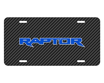 Ford F-150 Raptor 2017 in Blue Black Carbon Fiber Look Graphic Special Aluminum Metal License Plate, Licensed!