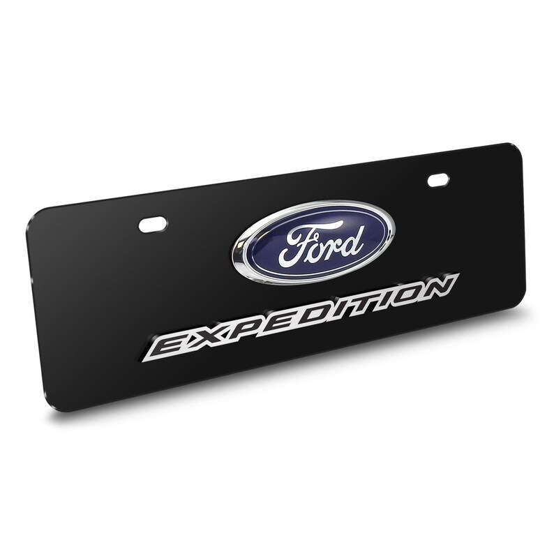 Placa de matrícula de acero inoxidable negra de tamaño medio con diseño europeo de 12" x 4.25" de iPick Image para Ford Expediti3D Logo, con licencia oficial. imagen 2