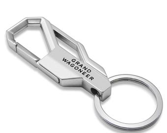iPick Image for Jeep Grand Wagoneer Silver Carabiner-style Snap Hook Metal Key Chain, Official Licensed