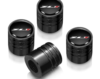 Chevrolet Camaro ZL1 Logo in Black on Black Cylinder-Style Premium Aluminum Tire Valve Stem Caps, Licensed!