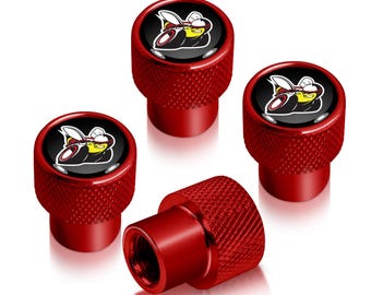 iPick Image para Dodge Scat-Pack a todo color en negro sobre rojo, tapas de válvula de neumático de aluminio, con licencia oficial.