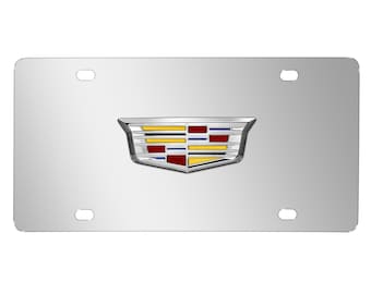 iPick Image for Cadillac Crest New 3D Metal Logo Mirror Chrome Stainless Steel License Plate, Official Licensed