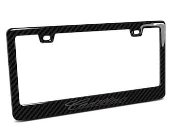 iPick Image for Cadillac Script in 3D Dark Gray on Real Carbon Fiber ABS Plastic License Plate Frame, Official Licensed