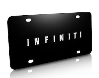 iPick Image for Infiniti 3D Metal Chrome Nameplate on Black Stainless Steel License Plate, Official Licensed