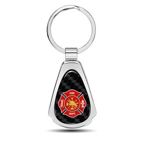 Fire Department Firefighter Real Carbon Fiber Chrome Metal Teardrop Key Chain, Licensed!