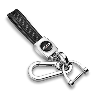 iPick Image for Ford Mustang 5.0 in Black Real Carbon Fiber Loop-Strap Chrome Hook Key Chain, Official Licensed