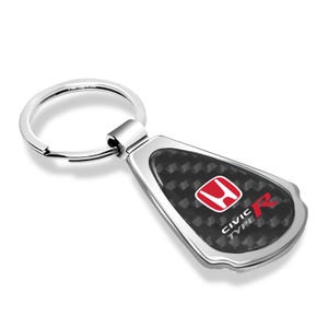 iPick Image for Honda Red Logo Civic Type-R Real Carbon Fiber Chrome Metal Teardrop Key Chain, Official Licensed image 2