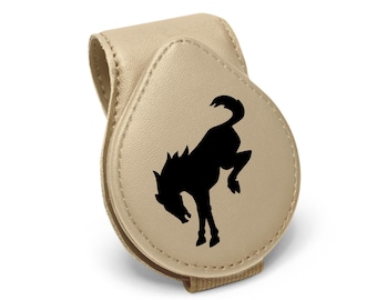 Ford Bronco Beige Leather Magnetic Sunglass Holder Car Sun Visor Mount Clip, Licensed!
