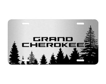 iPick Image made for Jeep Grand Cherokee Forrest Sillhouette Graphic Brush Special Aluminum Metal License Plate, Official Licensed
