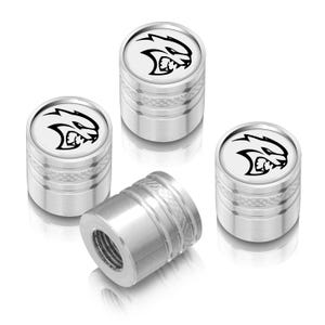 iPick Image for Dodge SRT Hellcat White on Silver Cylinder-Style Premium Aluminum Tire Valve Stem Caps, Official Licensed