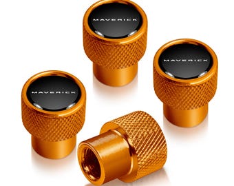 Imagen iPick para Ford Maverick en negro sobre dorado, tapas de válvula de aluminio premium para neumáticos (juego de 4), con licencia oficial.