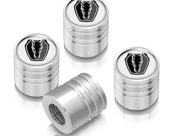 iPick Image for Ford Mustang Dark-Horse in White on Silver Cylinder-Style Aluminum Tire Valve Stem Caps, Official Licensed