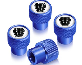 iPick Image for Ford Mustang Dark-Horse in White on Blue Diamond-Cut Grip Aluminum Tire Valve Stem Caps, Official Licensed
