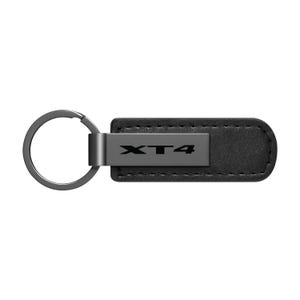 iPick Image for Cadillac XT4 PU Leather Strap Black Metal Bar Key Chain, Official Licensed