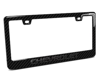 iPick Image for Chevrolet in 3D Dark Gray on Real Carbon Fiber ABS Plastic License Plate Frame, Official Licensed