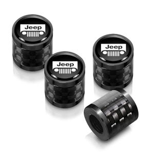 Jeep Grill in Black on Real Carbon Fiber Barrel Black Aluminum Tire Valve Stem Caps, Licensed! image 1
