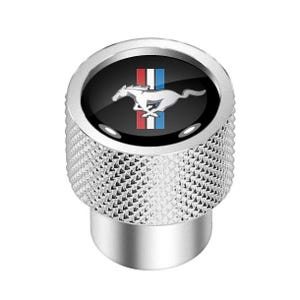 Imagen iPick para Ford Mustang Tri-Bar en negro sobre plata, tapas de válvula de aluminio de fácil agarre, con licencia oficial. imagen 2