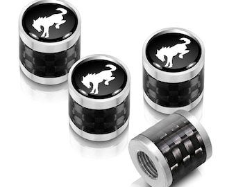 iPick Image for Ford Bronco in Black on Real Carbon Fiber Barrel Silver Aluminum Tire Valve Stem Caps, Official Licensed