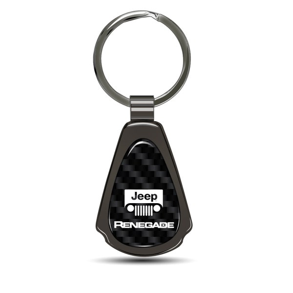 iPick Image made for Jeep Renegade Real Black Carbon Fiber Gunmetal Black Metal Teardrop Key Chain, Official Licensed