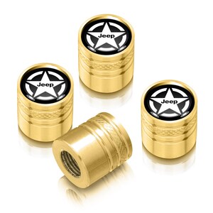 IPick Image Black-on-Black Jeep Grille Cylinder-Style Tire Valve Stem Caps (Set Of 4)