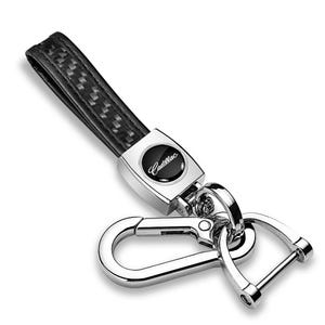 iPick Image for Cadillac Script Logo Real Black Carbon Fiber Strap Chrome Finish Hook Key Chain, Official Licensed