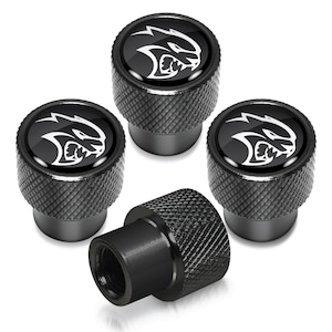 iPick Image for Dodge SRT Hellcat Logo on Black Easy-Grip Premium Aluminum Tire Valve Stem Caps, Official Licensed