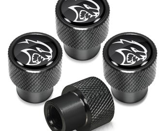 iPick Image para Dodge SRT Hellcat Logo en tapas de válvula de neumático de aluminio premium Easy-Grip negras, con licencia oficial.