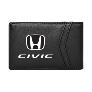 Imagen de iPick creada para la billetera plegable delgada de cuero sintético negro para hombre Honda Civic, resistente a RFID, con licencia oficial
