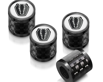 iPick Image for Ford Mustang Dark-Horse in White on Real Carbon Fiber Barrel Black Aluminum Tire Valve Stem Caps, Official Licensed
