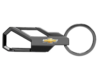 iPick Image for Chevrolet Golden Logo Gunmetal Black Carabiner-style Snap Hook Metal Key Chain, Official Licensed