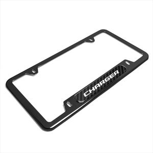 iPick Image for Dodge Charger Real Carbon Fiber Insert Black Stainless Steel License Plate Frame, Official Licensed immagine 3