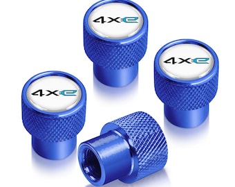 Imagen iPick para Jeep 4xe en blanco sobre azul: tapas de válvula de aluminio premium para neumáticos (juego de 4, con licencia oficial)