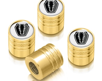 iPick Image for Ford Mustang Dark-Horse in White on Golden Cylinder-Style Aluminum Tire Valve Stem Caps, Official Licensed