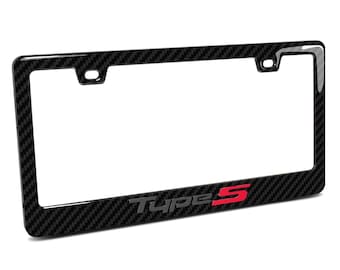 Acura Type-S Logo in 3D Gray Letters on Black Real 3K Carbon Fiber Finish ABS Plastic License Plate Frame, Licensed!