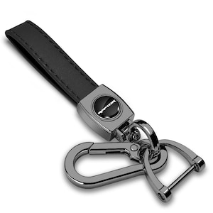 iPick Image for Ford F-150 Raptor Logo in Black on Black Leather Loop-Strap Dark Gunmetal Hook Key Chain, Official Licensed