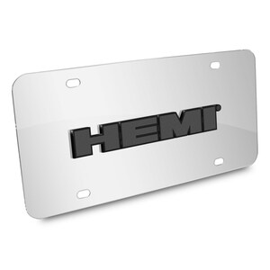 Imagen iPick para el logotipo HEMI 3D, logotipo gris oscuro sobre placa de matrícula de acero inoxidable cromado con espejo, con licencia oficial imagen 2