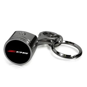 iPick Image for Chevrolet Corvette C8 Z06 Black Chrome Engine Piston Style Metal Key Chain, Official Licensed