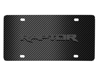 iPick Image for Ford F-150 Raptor 3D Dark Gray Logo on Black Carbon Fiber Pattern Stainless Steel License Plate, Official Licensed