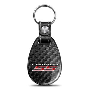 iPick Image for Chevrolet Camaro SS Black Real Carbon Fiber Large Tear-Drop Key Chain, Official Licensed