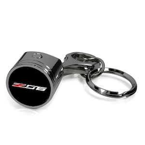 iPick Image for Chevrolet Corvette C7 Z06 Black Chrome Engine Piston Style Metal Key Chain, Official Licensed
