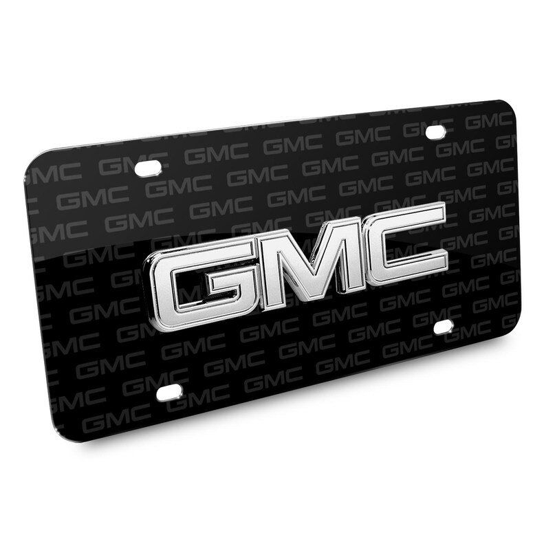 Imagen iPick para placa de matrícula de aluminio negro con logotipo 3D de metal cromado de GMC, con licencia oficial imagen 2