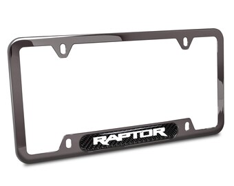 iPick Image for Ford F-150 Raptor Real Carbon Fiber Insert Gunmetal Chrome Stainless Steel License Plate Frame, Official Licensed